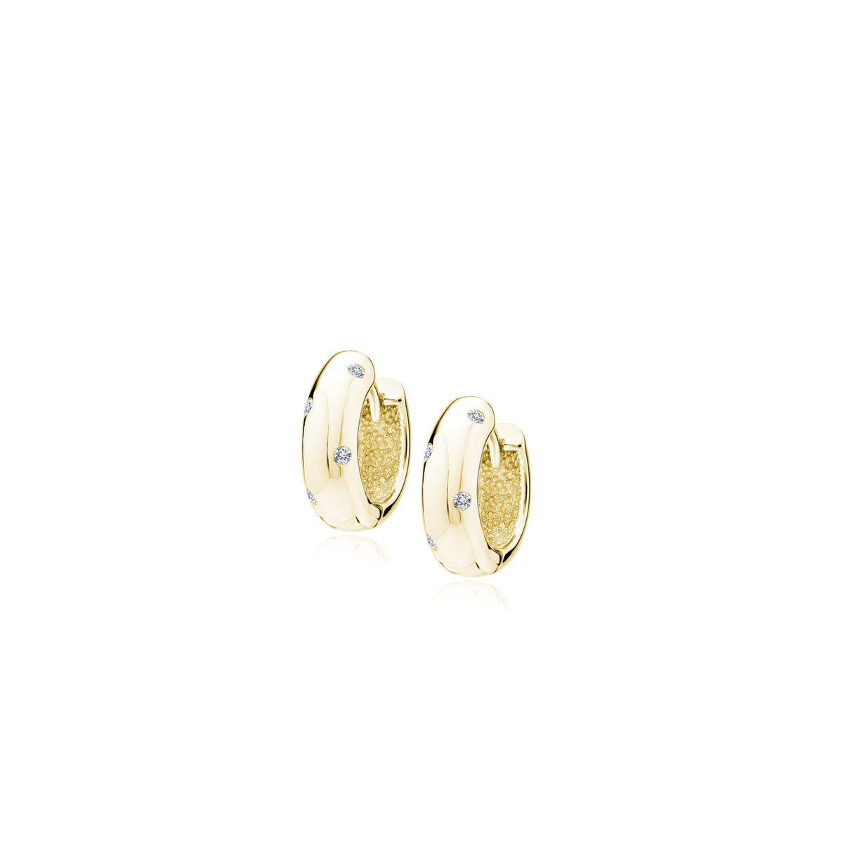 Pendientes de aro en plata 925 con baño de oro de 14K y circonitas