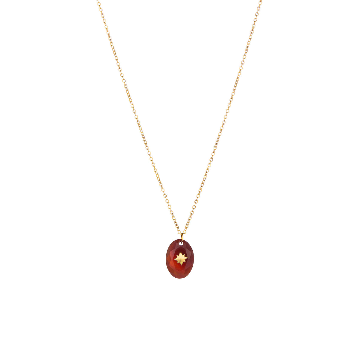 Collar de Onix Rojo y Estrella Dorada – Acero Inoxidable Hipoalergénico