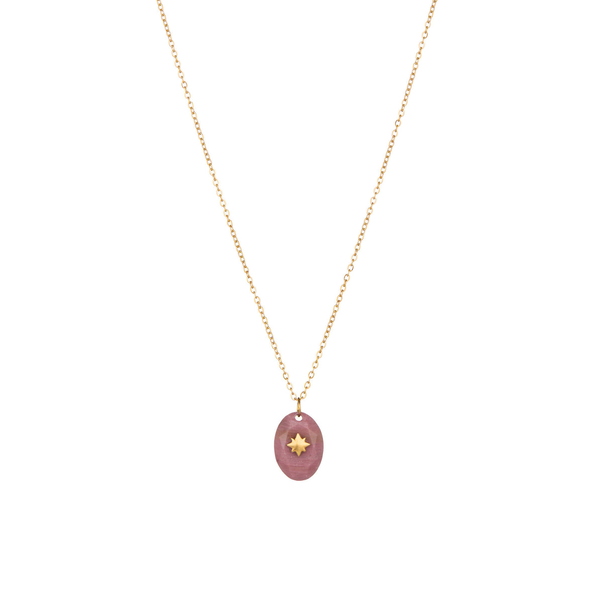 Collar de Rodonita Rosa y Estrella Dorada – Acero Inoxidable Hipoalergénico
