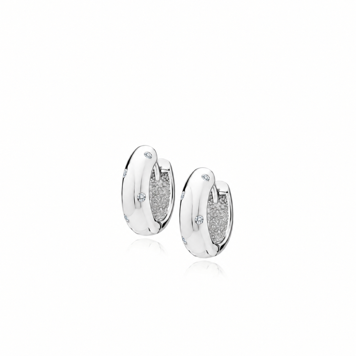 Pendientes de aro en plata 925 con rodio y circonitas